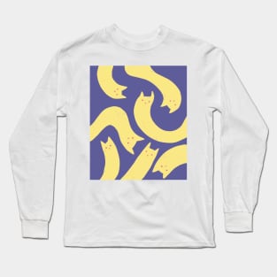 cat pattern aesthetic illustration purple yellow Long Sleeve T-Shirt